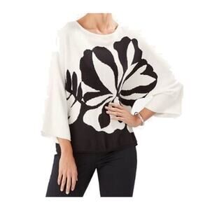 Tommy Bahama Women’s Black Cream HIBISCUS HIDEAWAY SWEATER Sz S